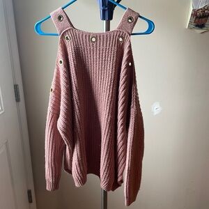 moon & madison Pink Off-the-Shoulder Sweater with Gold Accents